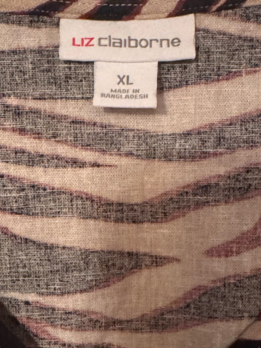 Liz Claiborne Sz XL Linen Black and Cream Zebra Print Button Front dress - Picture 2 of 10